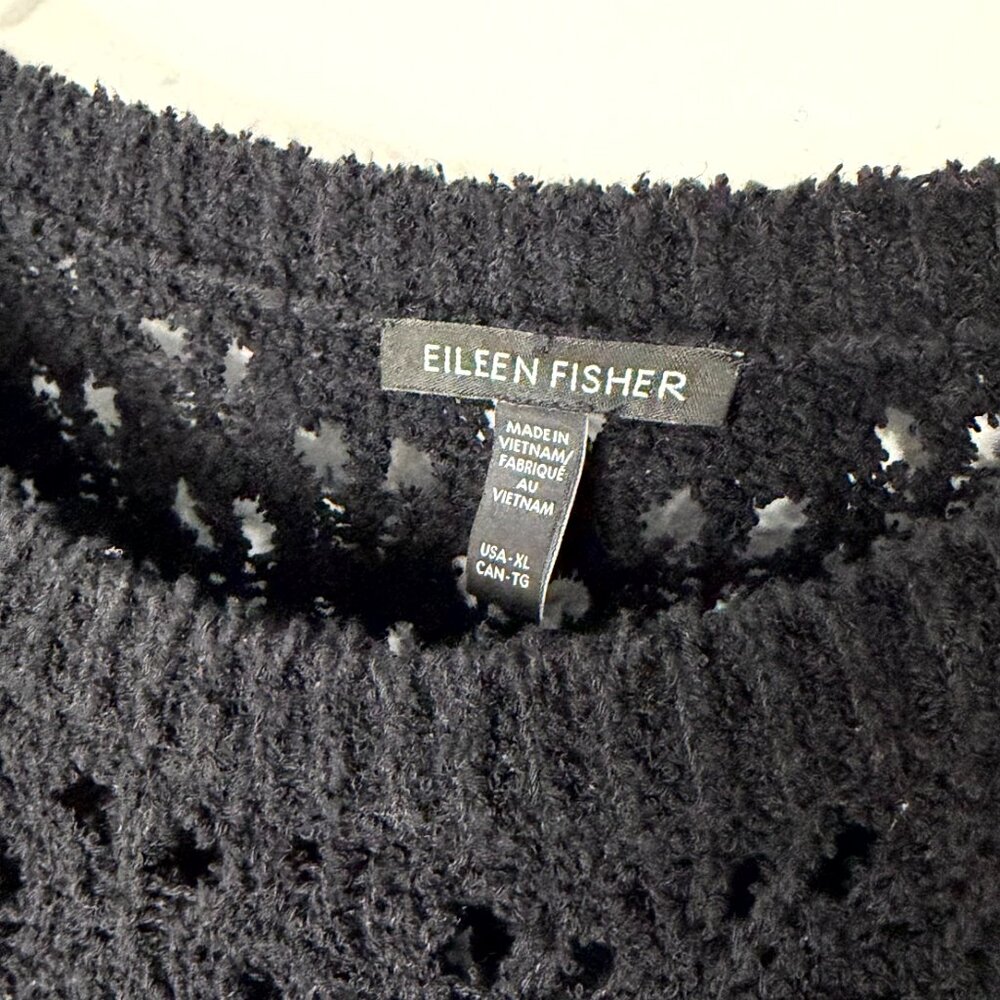 Eileen Fisher Open Stitch Organic Blend Chunky Stitch Black Sweater XL - Picture 5 of 6